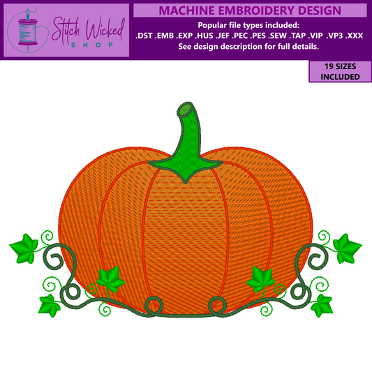 Pumpkin Vine Embroidery Design, Machine Embroidery Design, Maple Leaf Embroidery Design