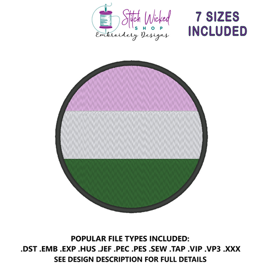 Genderqueer Circle Pride Flag Embroidery Design, Circle Pride Flag Patch, 7 Sizes Included
