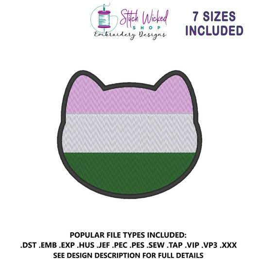 Genderqueer Purride Flag Embroidery Design, Cat Queer Pride Flag Patch, 7 Sizes Included