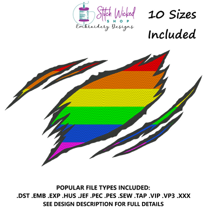 Rainbow Claw Rip Machine Embroidery Design