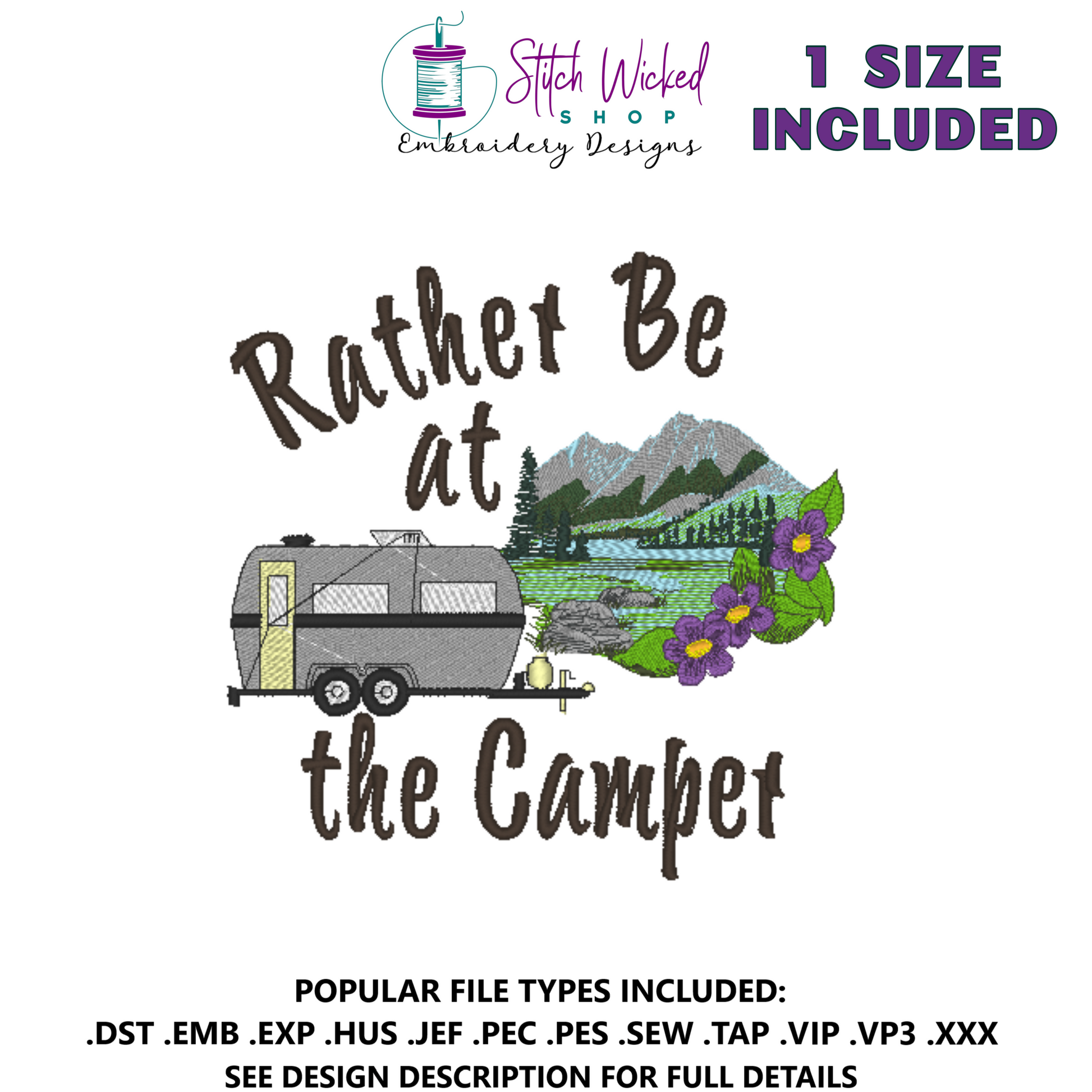 Rather be at the Camper Travel Trailer Machine Embroidery Design - Stitch Wicked Shop
