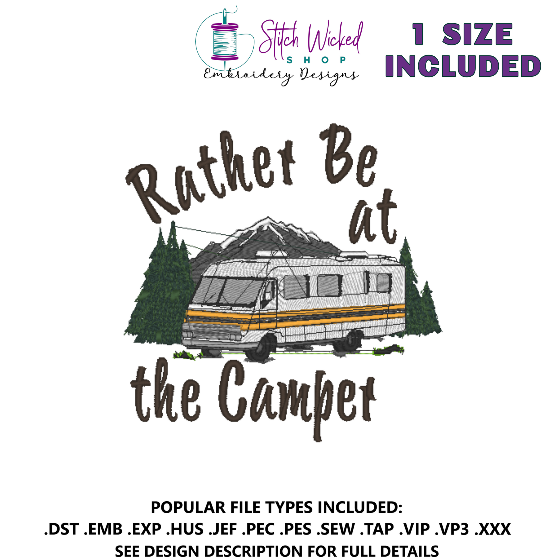 Rather be at the Camper RV Motor Home Machine Embroidery Design - Stitch Wicked Shop