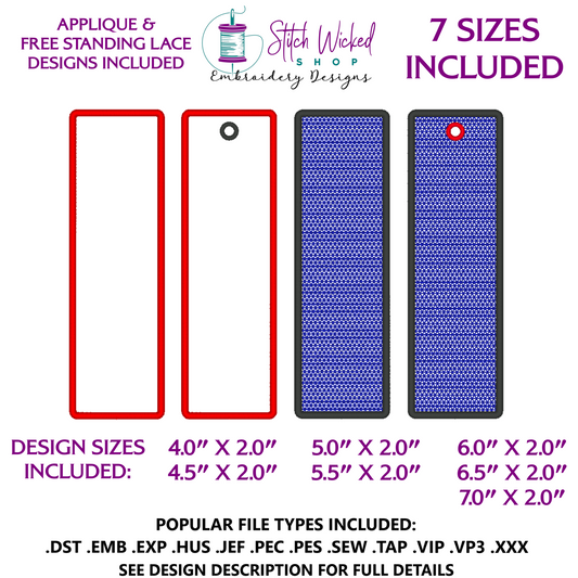Rectangle Bookmark Embroidery Design, Free Standing Lace And Applique Designs Included