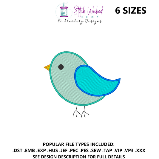 Bird Machine Embroidery Design, Simple Satin Stitch