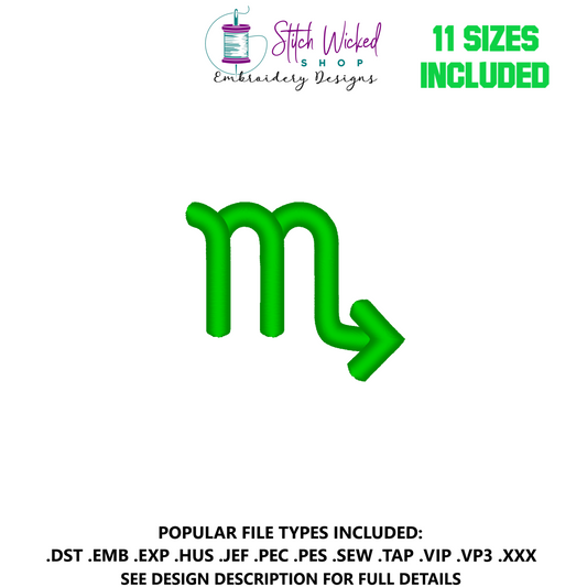 Scorpio Mini Satin Stitch Zodiac Symbol Embroidery Design