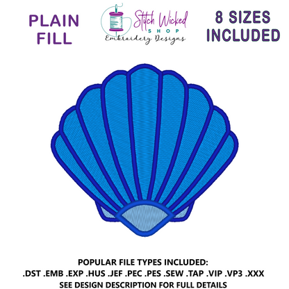 Sea Shell Embroidery Design, 3 Versions and 8 Sizes Included