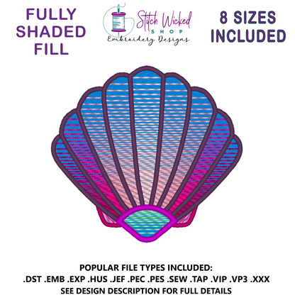 Sea Shell Embroidery Design, 3 Versions and 8 Sizes Included