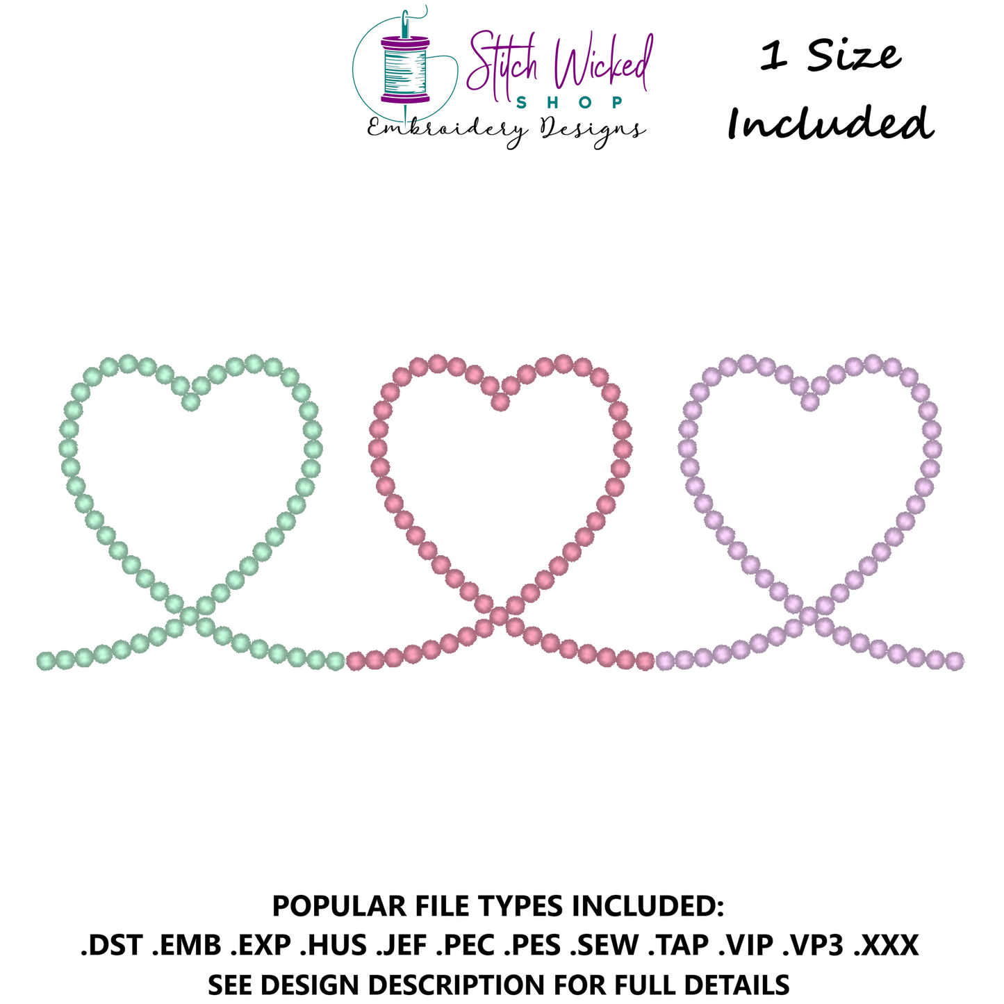 Hearts Machine Embroidery Design, Candlewick Stitch Heart, Seed Stitch Hearts Embroidery Design, Valentine's Embroidery, Mom Embroidery