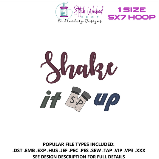 Shake It Up Kitchen Towel Design, Funny Tea Towel Embroidery File, 5 X 7 Hoop