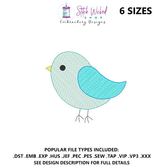 Bird Machine Embroidery Design, Simple Sketch Fill