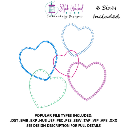 Simple Stitch Hearts Embroidery Design