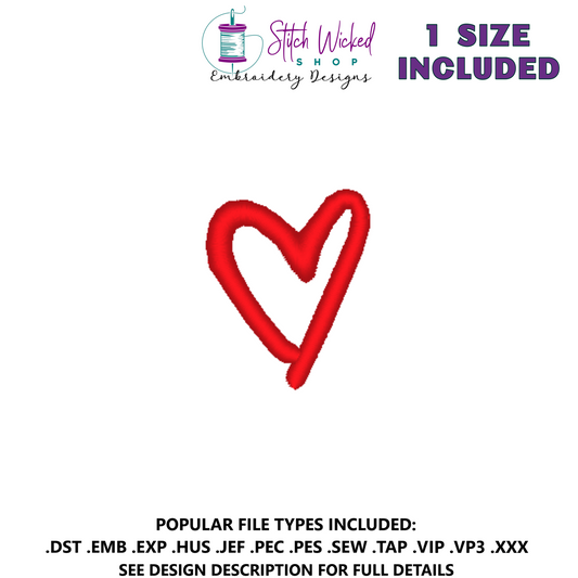 Hand Drawn Heart Machine Embroidery Design - Stitch Wicked Shop