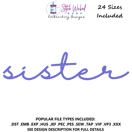 Sister Script Sweatshirt Embroidery Design