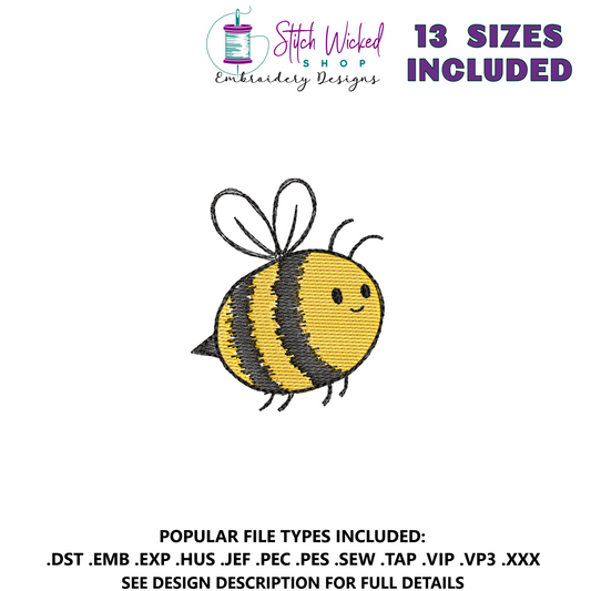 Bumblebee Embroidery Design, Sketch Fill Bumble Bee, 13 Sizes Included