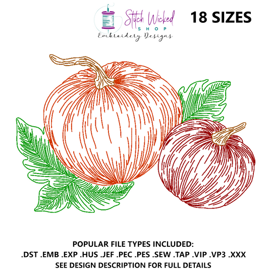 Pumpkin Sketch Fall Embroidery Design