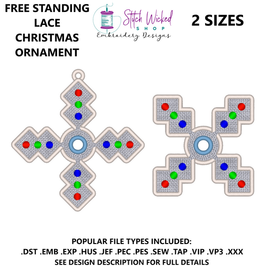 Free Standing Lace Snowflake Interlocking Ornament Embroidery Design, Circle Dot Snowflake
