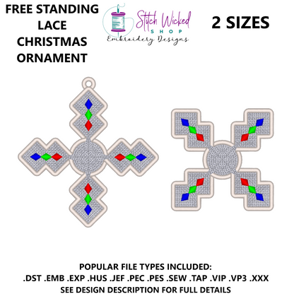 Free Standing Lace Snowflake Interlocking Ornament Embroidery Design, Diamond Snowflake