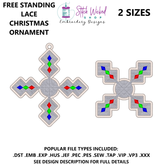 Free Standing Lace Snowflake Interlocking Ornament Embroidery Design, Diamond Snowflake