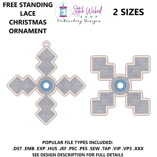Free Standing Lace Snowflake Interlocking Ornament Embroidery Design, Circle Snowflake