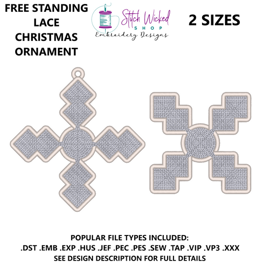 Free Standing Lace Snowflake Interlocking Ornament Embroidery Design, Plain Snowflake