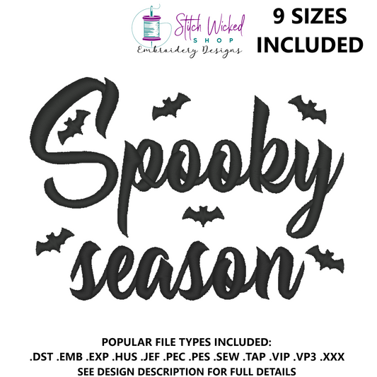 Spooky Season Bats Embroidery Design