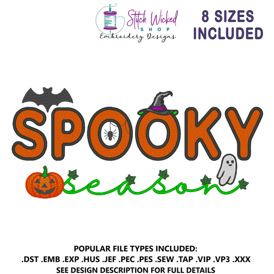 Spooky Season Halloween Sweatshirt Embroidery Design, 8 Sizes Included