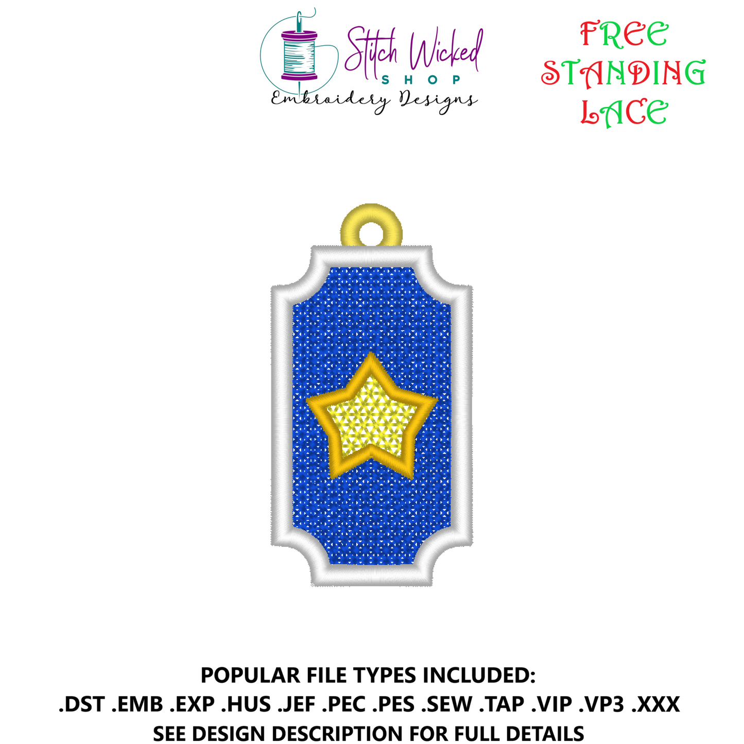 Free Standing Lace Star Christmas Gift Tag Ornament Machine Embroidery Design