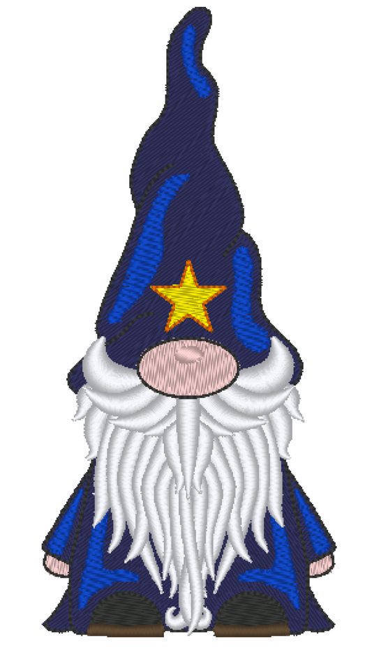 Gnome Machine Embroidery Design, Gnome with Star Wizard Hat