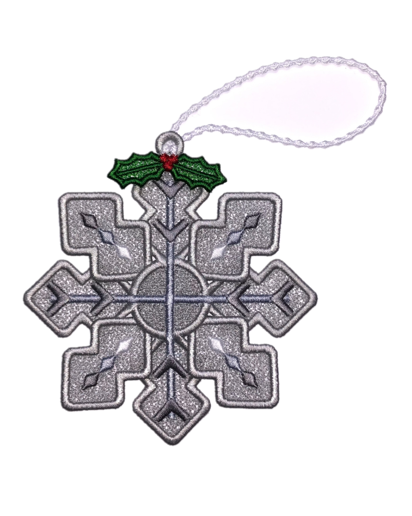 Christmas Ornament Hanger Free Standing Lace Embroidery Design, Holly Berries FSL