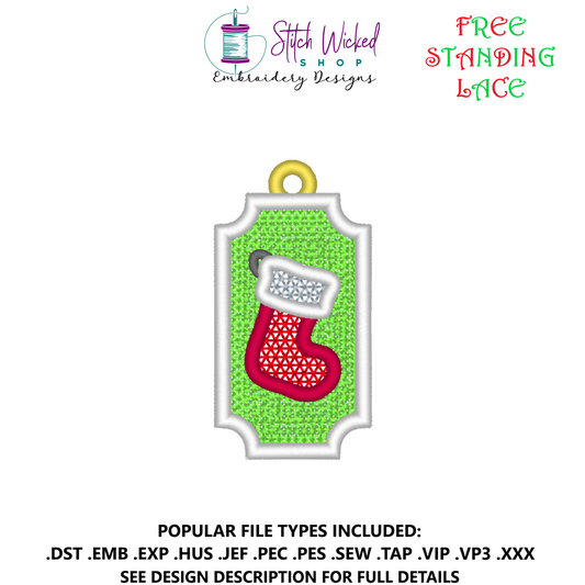 Free Standing Lace Christmas Gift Tag Ornament Embroidery Design, Christmas Stocking Decoration