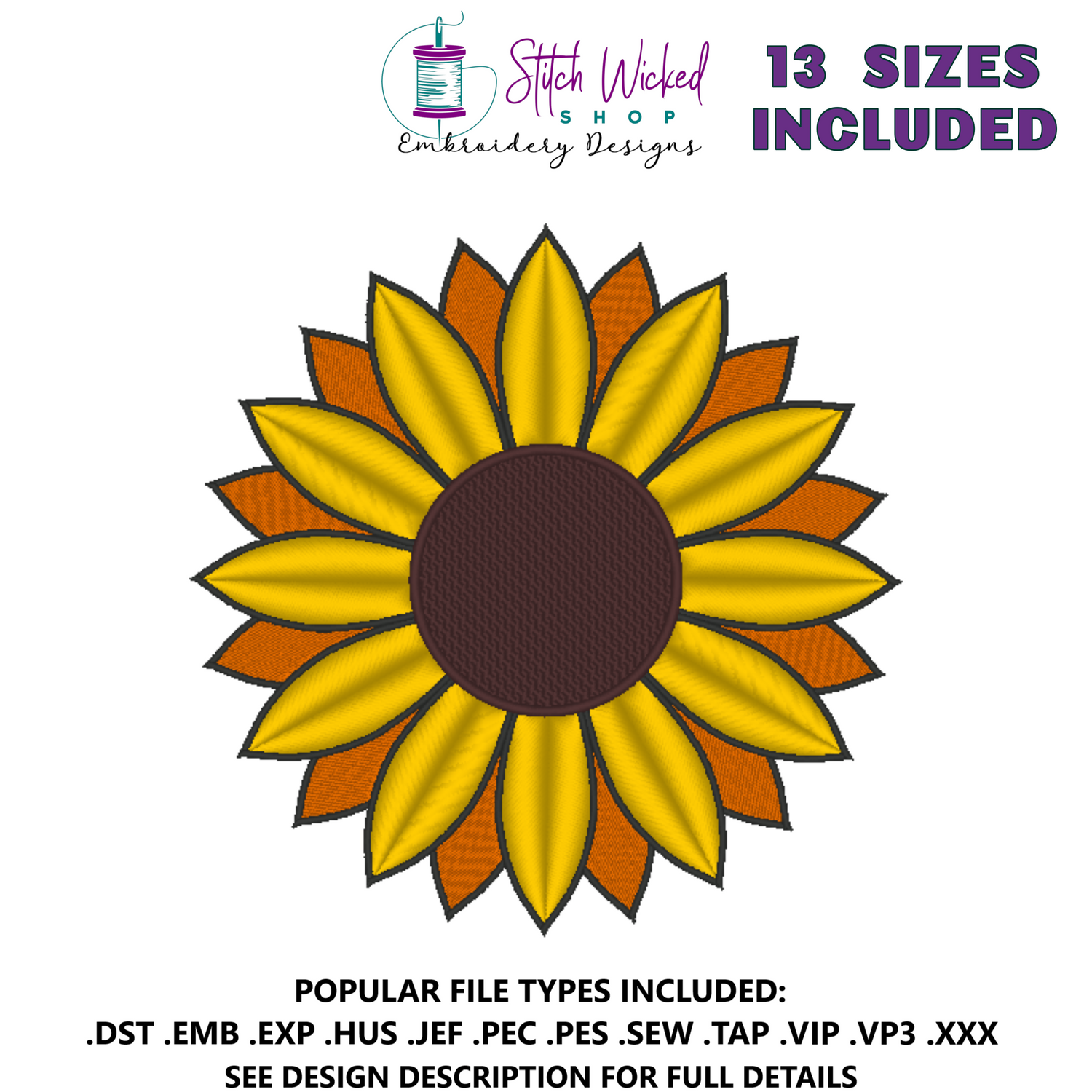 Sunflower Machine Embroidery Design - Stitch Wicked Shop
