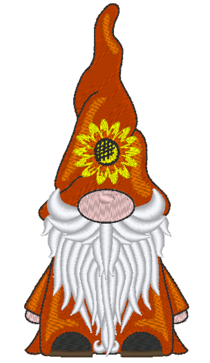 Gnome Machine Embroidery Design, Gnome with Sunflower Hat