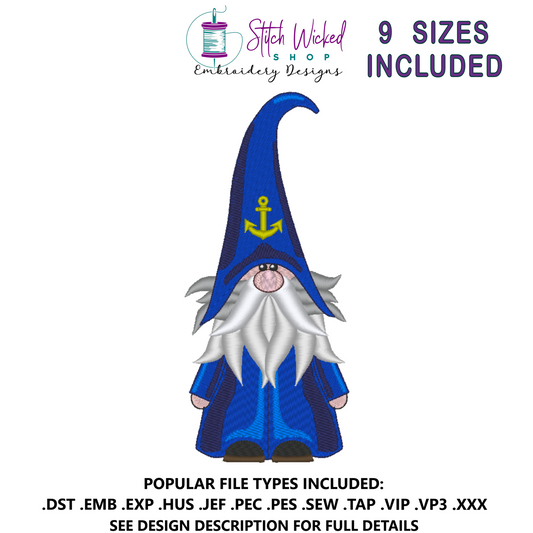 Gnome Machine Embroidery Design, Achor Hat