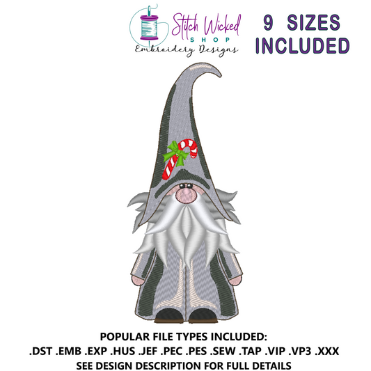 Gnome Machine Embroidery Design, Candy Cane Hat