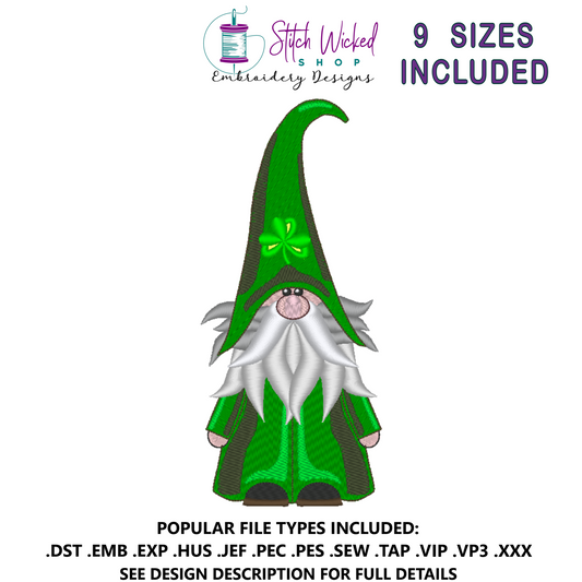 Gnome Machine Embroidery Design, Clover Hat