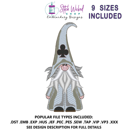 Gnome Machine Embroidery Design, Clubs Hat Card Suit