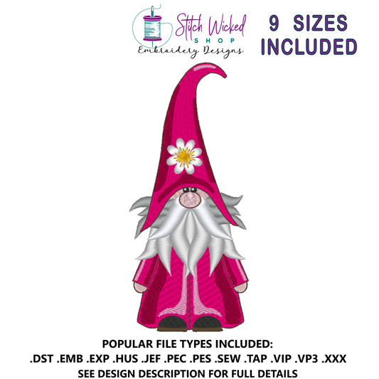 Gnome Machine Embroidery Design, Daisy Hat