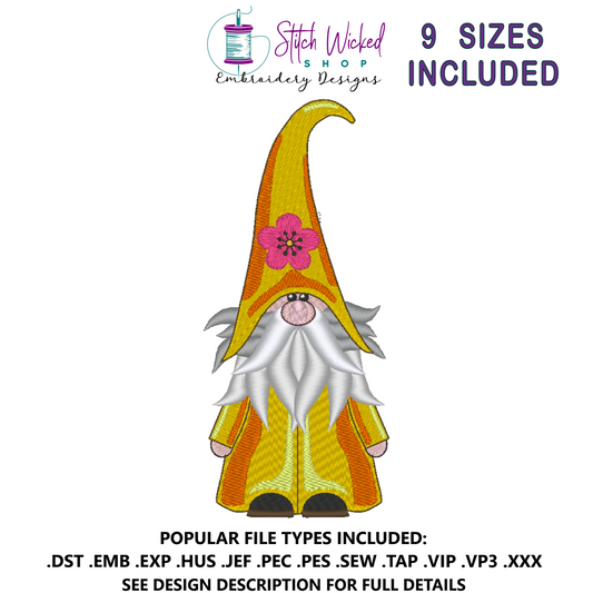 Gnome Machine Embroidery Design, Flower Hat