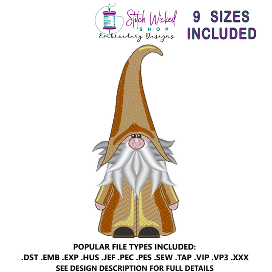 Gnome With Tall Hat Machine Embroidery Design