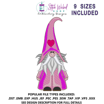 Gnome Machine Embroidery Design, Heart Hat