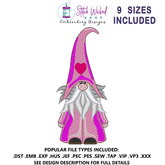 Gnome Machine Embroidery Design, Heart Hat