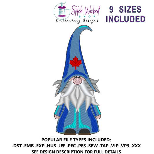 Gnome Machine Embroidery Design, Maple Leaf Hat