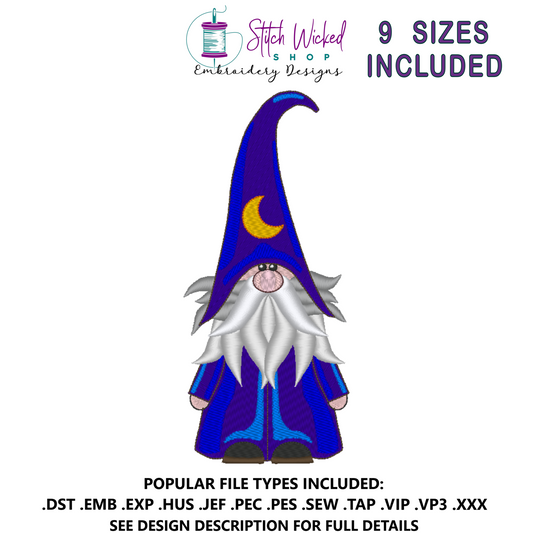 Gnome Machine Embroidery Design, Moon Hat