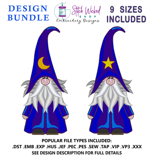 Gnome Celestial Hat Machine Embroidery Design Bundle, Moon and Star Hat Bundle