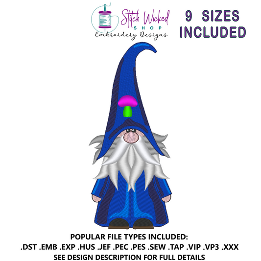 Gnome Machine Embroidery Design, Mushroom Hat