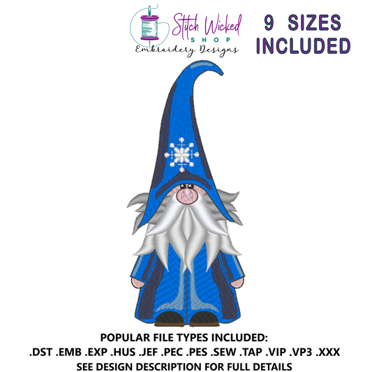 Gnome Machine Embroidery Design, Snowflake Hat
