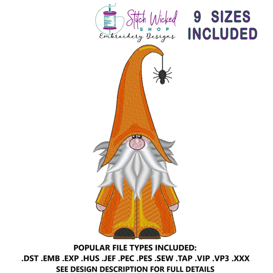 Gnome Machine Embroidery Design, Spider Hat