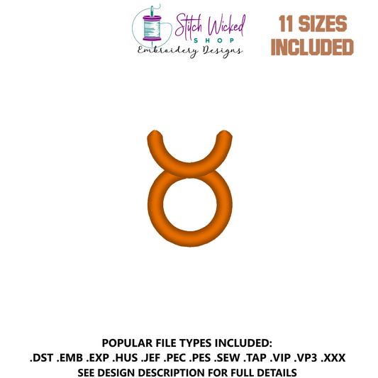 Taurus Mini Satin Stitch Zodiac Symbol Embroidery Design