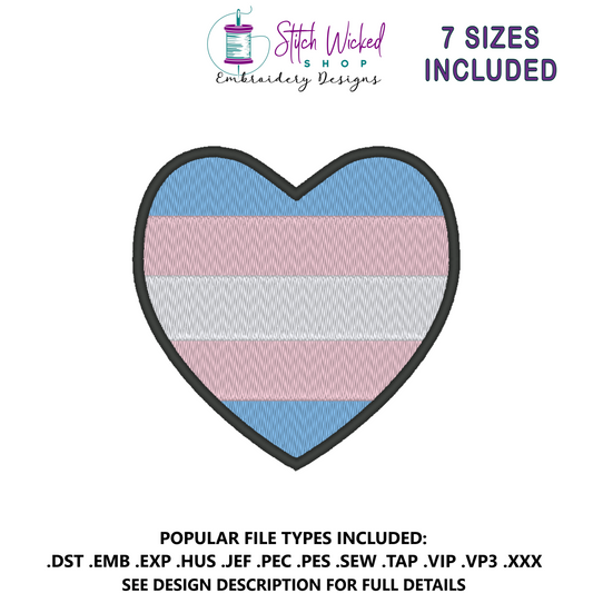 Transgender Pride Flag Heart Embroidery Design, Heart Pride Flag Patch, 7 Sizes Included (Copy)