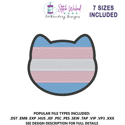 Transgender Purride Flag Embroidery Design, Cat Pride Flag Patch, 7 Sizes Included